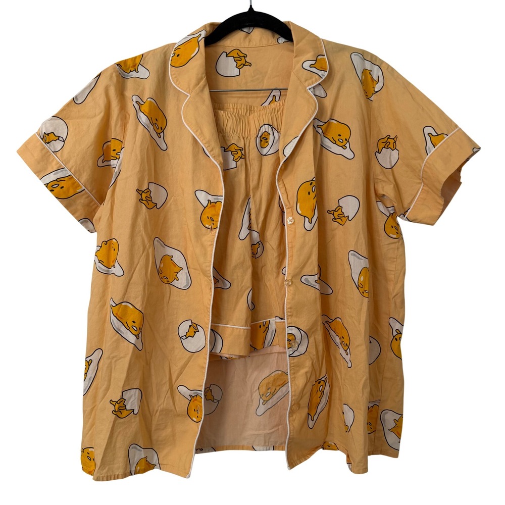 GU Gudetama Pajama Set Womens Large Yellow Cotton Short Sleeve Shorts AOP